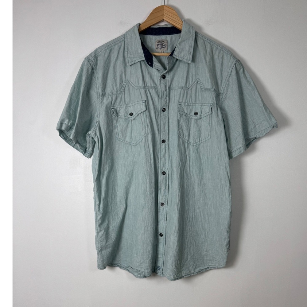 Western Moonshine Spirits Mens Large Short Sleeve Button Down Sage Green Cotton